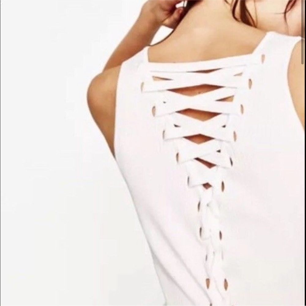 Zara White Stretchy V Neck Tank With Tie Back